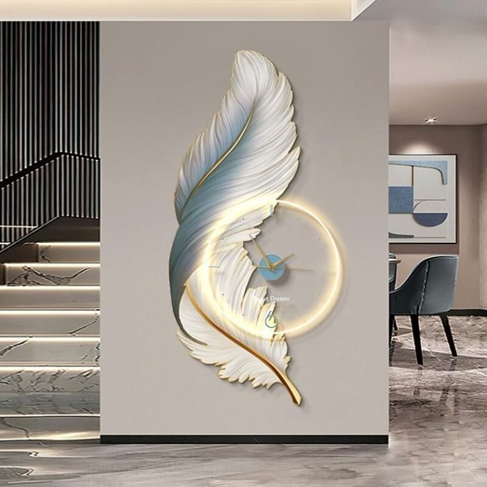 Wall Lights Clock 1-Light 80cm_100 LED Wall Lights Feather Shape Design Modern Light Luxury Style Bedroom Dining Room Resin Wall Light 110-120V 220-240V